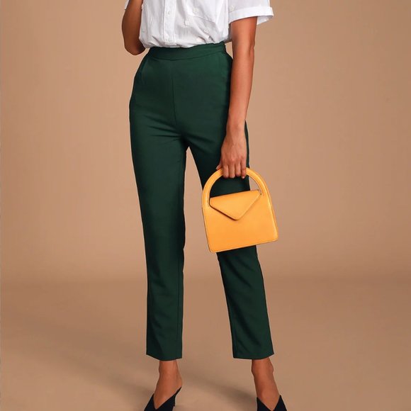 Lulu's Kick It Forest Green High-Waisted Trouser Pants size Medium - Picture 1 of 9